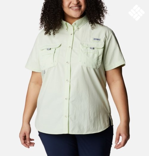 Women's Columbia PFG Bahama Short Sleeve Shirts Mint | Plus Size CA-W4C85